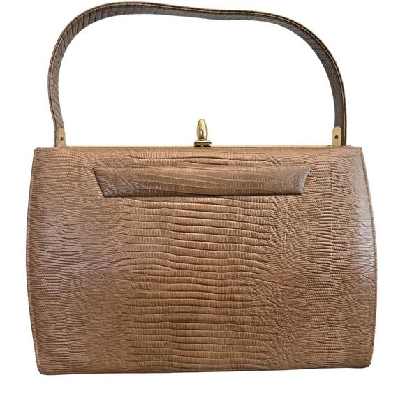 Vintage Berne of California Womens Lizzard Embossed Tan Handbag - Picture 1 of 9